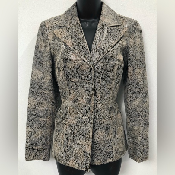 Very Rare Vintage Bebe Snake Print Embossed Leather Blazer Jacket Size S - Picture 3 of 9